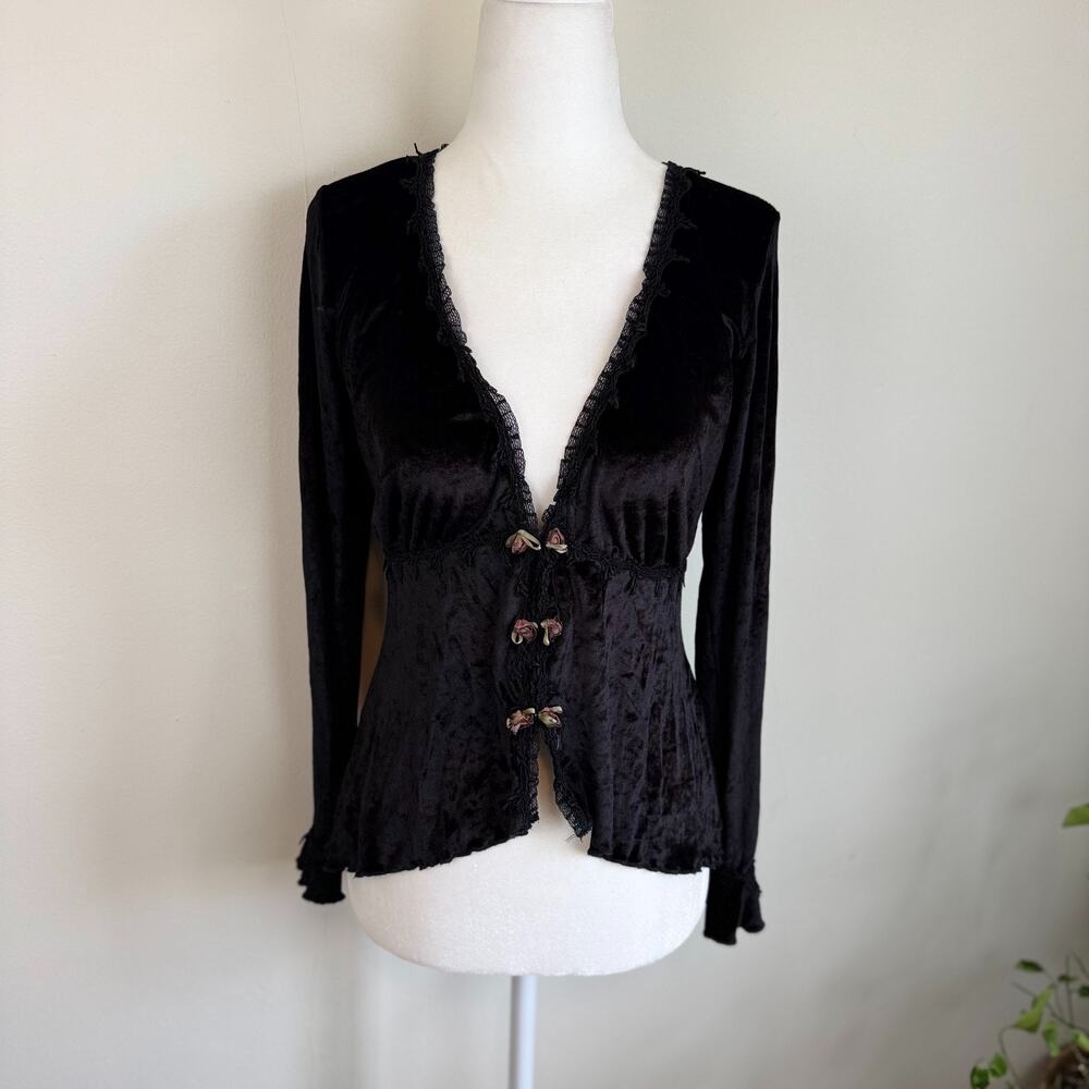 Claire Pettibone Small Velvet Rosette Whimsy Goth Fairy Ruffle Sleeve Top